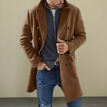 Erkek Palto Çok Yönlü Düz Renk günlük ceketler Düz Renk Yaka Yaka Diz boyu Uzun Sıcak Kalınlaşmış Moda Ceket