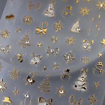 Altın Kar Tanesi İlmek Kardan Adam Güzel Noel 3D Kendinden Yapışkanlı Nail Art Sticker Rhinestone 5D Kabartmalı Kabartmalar Manikür Çıkartmaları