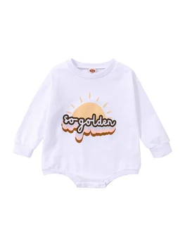 Bebek Bebek Unisex Rahat Romper Yuvarlak Boyun Gökkuşağı Güneş Mektup Baskılı Uzun Kollu Bodysuit Pijama