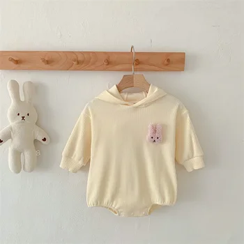 Yenidoğan Bebek Kız Erkek Paskalya Kıyafetleri Uzun Kollu Tavşan Romper Hoodies Tavşan Kulak Kapşonlu Bodysuit Bebek Giysileri