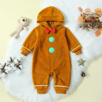 Bebek Bebek Noel Bulanık Tulum Zencefilli Kurabiye Adam Sevimli Kapşonlu Romper Sonbahar Kış Kıyafet Giysileri