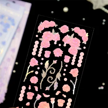 Kore Kawaii Pembe Gül Lazer Sticker Sevgililer Hediye Dekorasyon Scrapbooking Malzeme Sticker Sevimli Kırtasiye Çıkartmalar Estetik