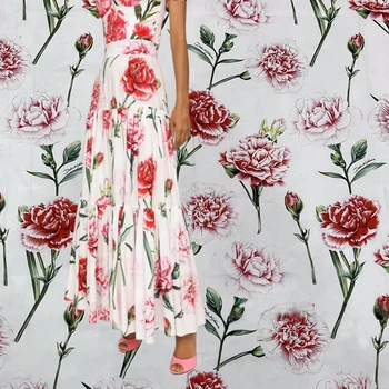 Pembe Çiçek Baskılı Polyester Saten Kumaş Marka Moda Tasarım 100% Poplin Pamuklu Kumaşlar Kumaş Elbise Dıy Dikiş Malzemesi