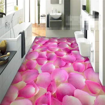 beibehang Modern etiket 3D zemin boyama banyo duvar Romantik pembe yaprakları kaymaz su geçirmez kalınlaşmış kendinden pvc yapıştırıcısı