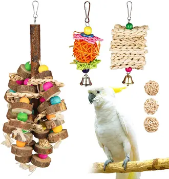 Kuş Papağan çiğneme oyuncağı Kuş Papağan Blokları Knot Yırtılma Oyuncak Kuş Kafesi Bite Oyuncak Afrika Gri Amerika Papağanı Eğitim Oyuncak Malzemeleri