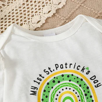 Aziz Patrick Günü Bebek Kız Kıyafet Fırfır Uzun Kollu Crewneck Romper Flare Yonca Ter Pantolon Sevimli Giysileri