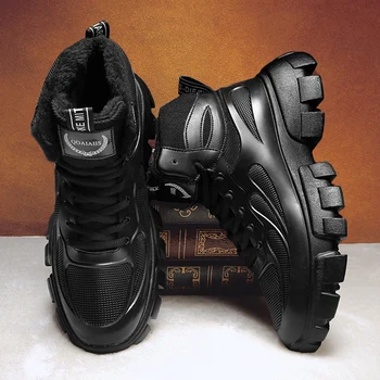 CYYTL Erkek Ayakkabı Siyah Kış Kürk Rahat Deri Ayak Bileği Çalışma Platformu Tasarımcı Lüks Chelsea Kovboy Savaş Taktik Kar Botları