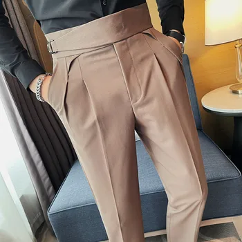 2023 Marka Sonbahar Yüksek Bel Takım Elbise Pantolon Erkekler Mizaç İş rahat takım elbise pantalonları Ofis sosyal düğün damat pantolon