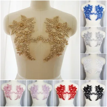 2 ADET El Yapımı Pullu Boncuk 3D Çiçek Püsküller Aplike Kumaş Yaka Yama Düğün gelin kıyafeti Elbise Elbise Dekor DIY El Sanatları