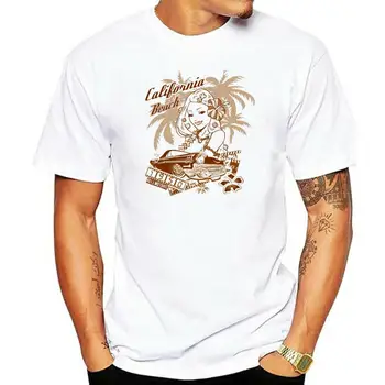 100 % Pamuk Erkek Gömlek Rockabilly Sıcak Çubuk California plaj tişörtü Sörfçü Tiki ABD Araba V8 Hibiskus Kaya Baskı Tee Gömlek