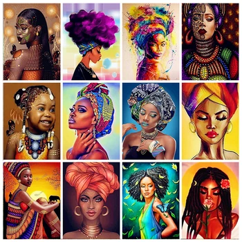 Yumeart Elmas Nakış Afrika Kadın 5D Elmas Boyama Portre Mozaik Taklidi Resim DIY El Yapımı Hobiler ve El Sanatları