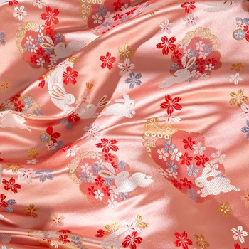 23/126 Geleneksel Tekstil Batı Dizi Dokuma Çin Klasik Tarzı Yeşim Tavşan Dokuma Pembe Brokar Jakarlı Giysiler Dikiş DIY