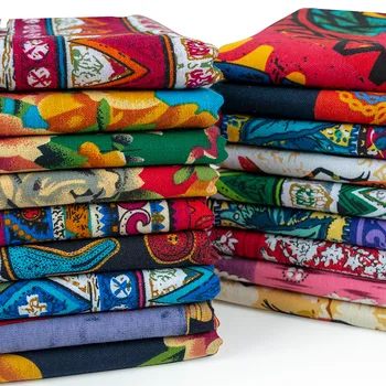Etnik Tarzı Pamuk Keten Kumaş DIY El Yapımı Tekstil Dikiş Patchwork Kumaş Çanta Elbise Elbise 50cm x 145cm