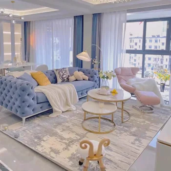 Işık lüks yüksek profilli şekil tasarımcı oturma odası büyük daire Modern basit deri düz Sıra kanepe kombinasyonu