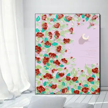 Yağlıboya Dijital Dolum Yatak Odası Oturma Odası Dekorasyon Dalış Boyalı Yağlıboya Renkli El Boyama Çiçek Kredi Ay