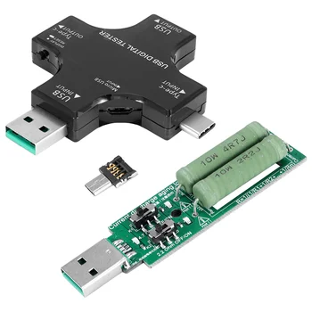 USB C Test Cihazı, 2 in 1 Tip C USB Test Cihazı Renkli Ekran IPS Dijital Multimetre, Gerilim, Akım, Güç, Sıcaklık, Yükleyici ile
