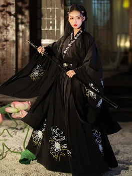 Modern Hanfu Kadın Çince Geleneksel Elbise Kimono Mujer Tang Hanedanı Tarzı Hanbok Cosplay Retro Peri Prenses Siyah Kırmızı Takım Elbise