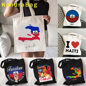 Haiti Kız Hediye Kolları Haiti Ülke Haritası Bayrağı Miras Kadın Aşk Kalp Gün Batımı Alışveriş Tuval Tote Çanta Eko alışveriş çantaları