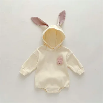 Yenidoğan Bebek Kız Erkek Paskalya Kıyafetleri Uzun Kollu Tavşan Romper Hoodies Tavşan Kulak Kapşonlu Bodysuit Bebek Giysileri