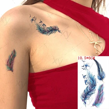 Su geçirmez Geçici Dövme Etiket Renk Tüy Yutmak Uçan Kuş Serin Ins Vücut Sanatı Flaş Dövme Sahte Dövme Kadın Erkek Çocuk