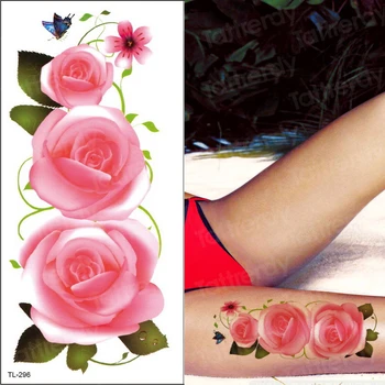 Güzellik Çiçek Geçici Kadın Dövme Uyluk Bacak Çıkartmalar Kızlar Seksi Su Transferi Dövme Gül Şakayık Lotus Sahte Dövme Vücut Eller