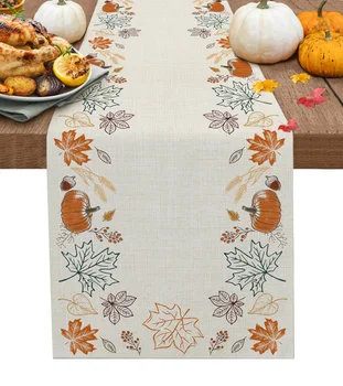 Şükran Sonbahar Kabak Akçaağaç Yaprağı yemek masası Koşucu Düğün Dekor Keten Masa Koşucu yemek masası Noel Dekorasyon