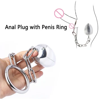 Paslanmaz Çelik Penis Yüzükler Anal Plug Uzun Zincir Ağır İffet Cihazı Horoz Halka Masturbators Yetişkin Oyunları Seks Oyuncakları erkekler İçin