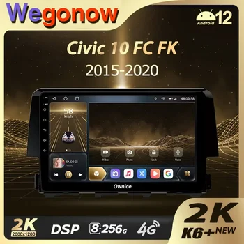 Ownice K6 + 2K Honda Civic 10 FC FK 2015-2020 Araba Radyo Multimedya Video Oynatıcı Navigasyon Stereo GPS Android12 Hiçbir 2din DVD