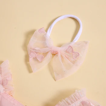 Yaz kıyafetleri Bebek Bebek Kız Puf Kollu Romper Elbise 3D Kelebek Nakış Tül Tutu Elbise Kafa Bandı Elbise