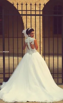 Vestido De Noiva 2015 Muhteşem Prenses Uzun Boncuklu Dantel Suudi Arapça Balo Gelinlik 2015 Gelin Elbise Vestido Casamento
