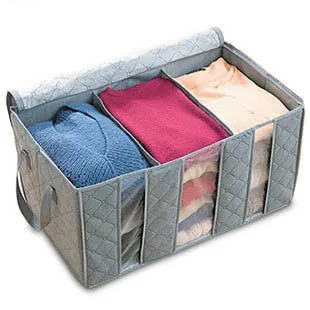 Fabrika doğrudan satış bambu kömür see-through üç bölmeli kıyafet dolabı kutusu 65L saklama kutusu