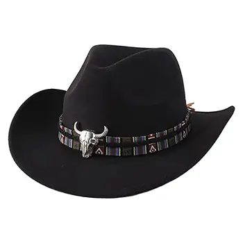 Keçe kovboy şapkası geniş şapka Çok Yönlü Moda Moda Rahat Rüzgar Geçirmez Siyah Batı Erkekler için Kış Elbise Kadın Yetişkinler