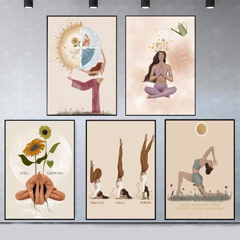 Soyut Yoga Kadın Çizim Posteri Baskılar Oturma Odası Ev Dekor İçin Yoga Meditasyon Tuval Boyama Duvar Sanatı Estetik
