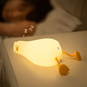LED Gece Lambası Ördek Yavrusu Şarj Edilebilir Çocuk Lambası USB Silikon Yumuşacık Uyku Yatak Odası Masaüstü dekor lambası Çocuk Tatil Hediye