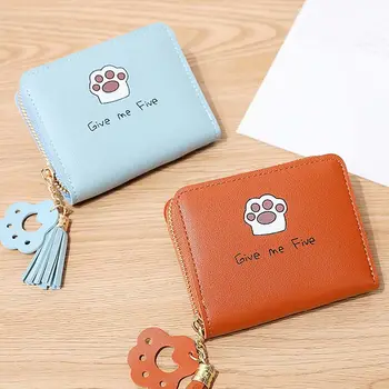 Klasik Mini Mektup Kedi Pençe Püskül Çok Fonksiyonlu Kadın bozuk para cüzdanı Fermuarlı çanta Cüzdan kart tutucu Kore Para Çantası