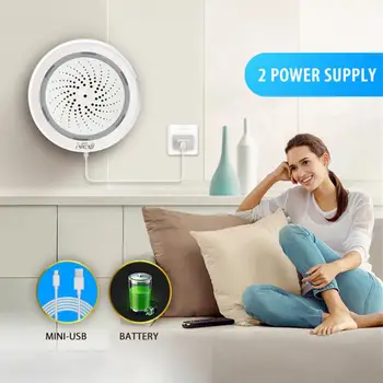 Usb Güç Tuya Sıcaklık Sensörü 2 İn 1 Wifi App Uzaktan Siren Akıllı Ev Akıllı Dedektör siren alarmı Mini Akıllı Yaşam 120 Db