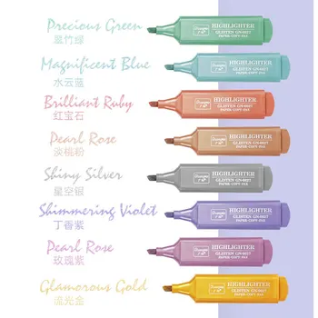 8 Renkler Glitter İşaretleyiciler Köpüklü Morandi Metalik Renk işaretleme kalemleri Pastel resim kalemi Japon Sevimli Kawaii Kırtasiye
