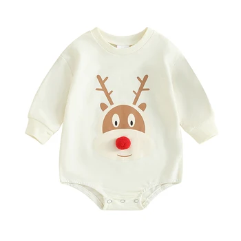 Bebek Kız Erkek Tişörtü Tulum Noel Giysileri Geyik Baskı Ekip Boyun Uzun Kollu Toddler Bodysuits çocuk giyim