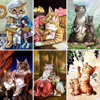 Elmas Boyama Kitleri Egzotik Kediler Aile, 5D Tam Matkap Elmas Sanat Kitleri Rönesans Kitties Boyama,Çocuklar Yetişkinler için Hediyeler