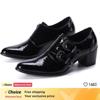 2023 yeni stil Erkek patent deri siyah ayakkabı sivri yüksek topuklu oxford ayakkabı erkekler için toka kayış düğün ayakkabı