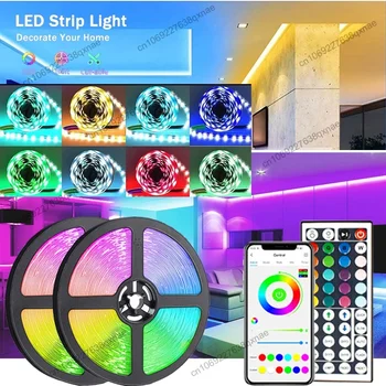 LED şerit ışıkları odası dekorasyon için Led ışıkları Bluetooth Uzaktan Kumanda Tira Led SMD5050 RGB Neon ışıkları 1-5m 10m 15m 20m 30m