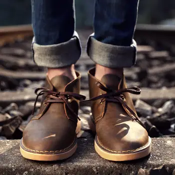 Maden erkek Botları Rahat Dantel-up Yüksek Kaliteli Deri Çizmeler Sonbahar moda ayakkabılar Adam Dayanıklı Taban Rahat Çöl Ayakkabı