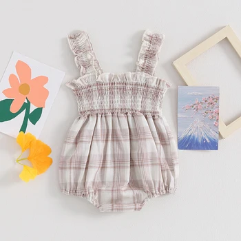 Bebek Kız Kolsuz Romper Yaz Ekose Baskı Dantelli Tulum Yenidoğan Toddler Sevimli Giysiler