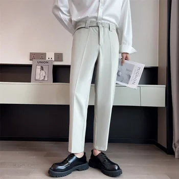 2024 Erkek Düz Renk Yüksek Kaliteli Düz takım elbise Pantolon Slim Fit Popüler rahat pantolon Moda Trendi Batı Pantolon