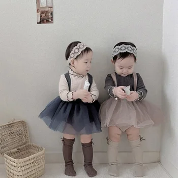 2023 Yeni Bahar Bebek Kız Kolsuz Bodysuit Yenidoğan Kız Örgü askı elbise Prenses Tulum Bebek Kız Giysileri 0-24M