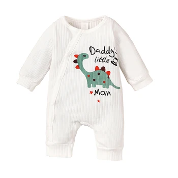 Yenidoğan Bebek Erkek Düğme Romper Dinozor Baskı Uzun Kollu Tulum Pantolon Bebek Sevimli Sonbahar Giysileri Bodysuit