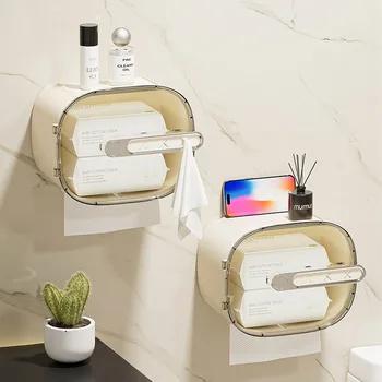 Punch-Free Wall-Mounted Toilet Tissue Box, Su geçirmez Kağıt Çıkarma, Multi-fonksiyonel, Yüz Bez Saklama Kutusu, Ev Banyo