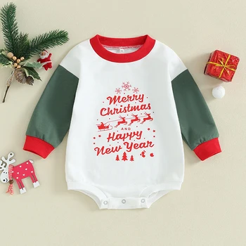 Listenwind Toddler Bebek Kazak Romper Noel Mektup Baskı Rahat Uzun Kollu Tulum Yenidoğan Bebek için Sevimli Giysiler