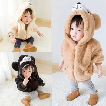 Çocuk Kalın Yelek Hayvanlar Ayı Fermuar Ceket Uzun Kollu Kış Sıcak Kapşonlu Kıyafet Bebek Erkek Kız Sevimli Giysileri