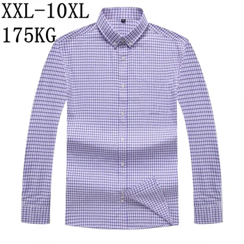 10XL 8XL 7XL Yüksek Kaliteli Rahat Gevşek Erkek Gömlek Uzun Kollu Ekose erkek gömleği Casual Erkek Marka Giyim Camisas De Hombre